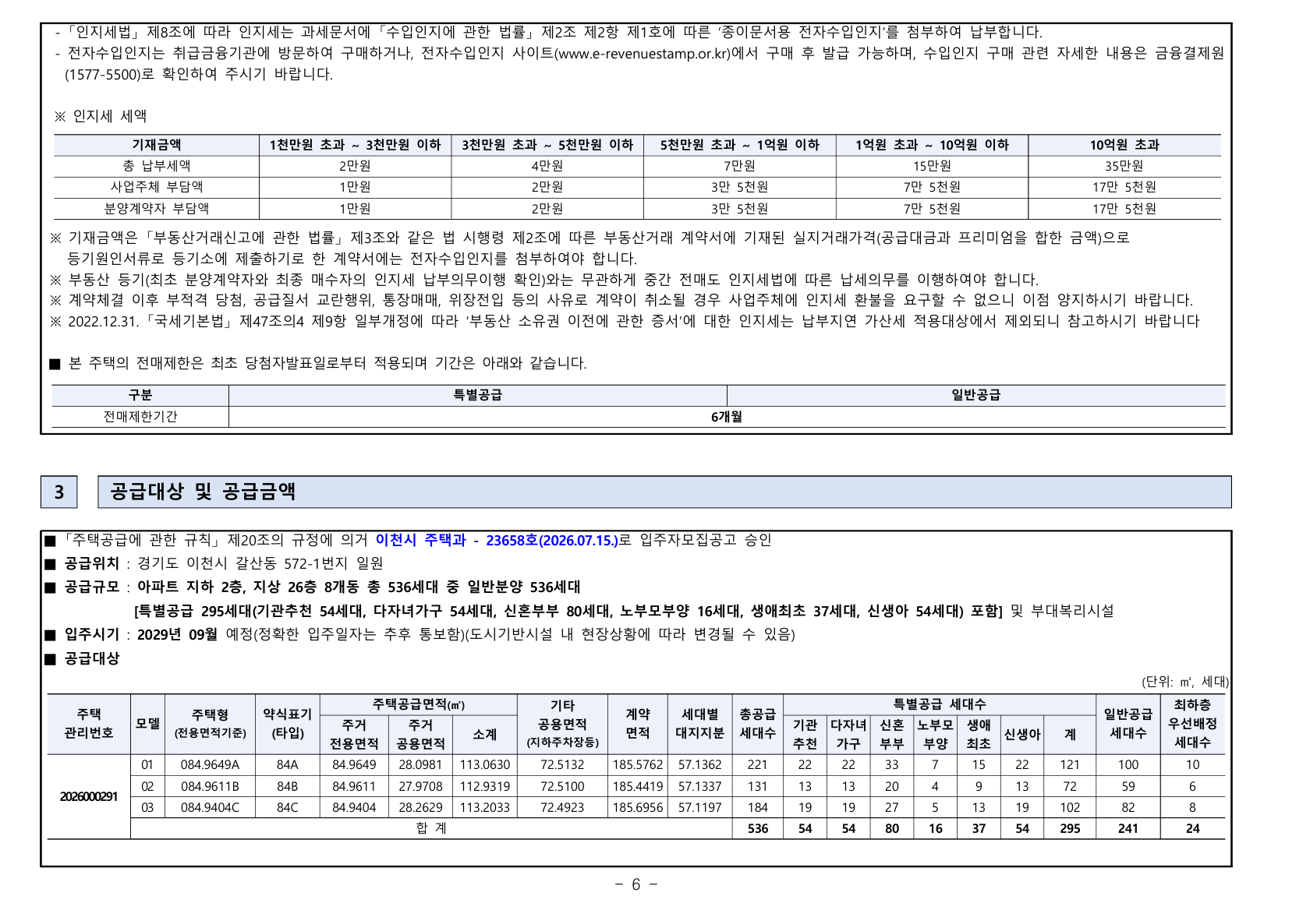 이천 휴먼빌 클래스원 공급금액·납부조건
