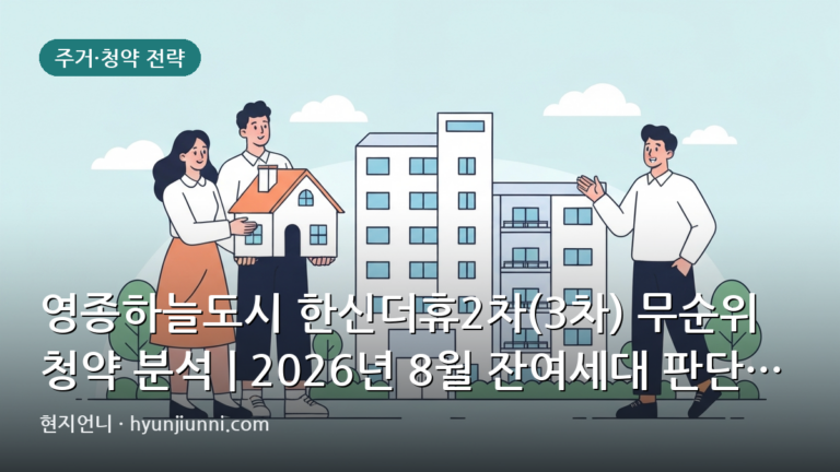 영종하늘도시 한신더휴2차(3차) 무순위 청약 분석 | 2026년 8월 잔여세대 판단 기준