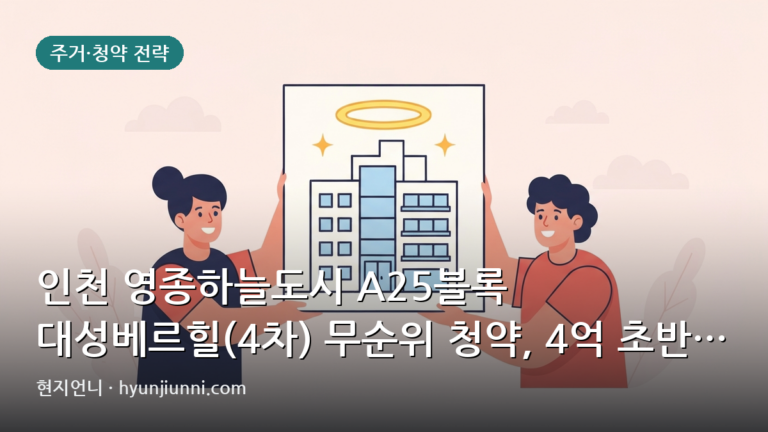 인천 영종하늘도시 A25블록 대성베르힐(4차) 무순위 청약, 4억 초반 분양가 적정할까? | 2026년 심층 분석