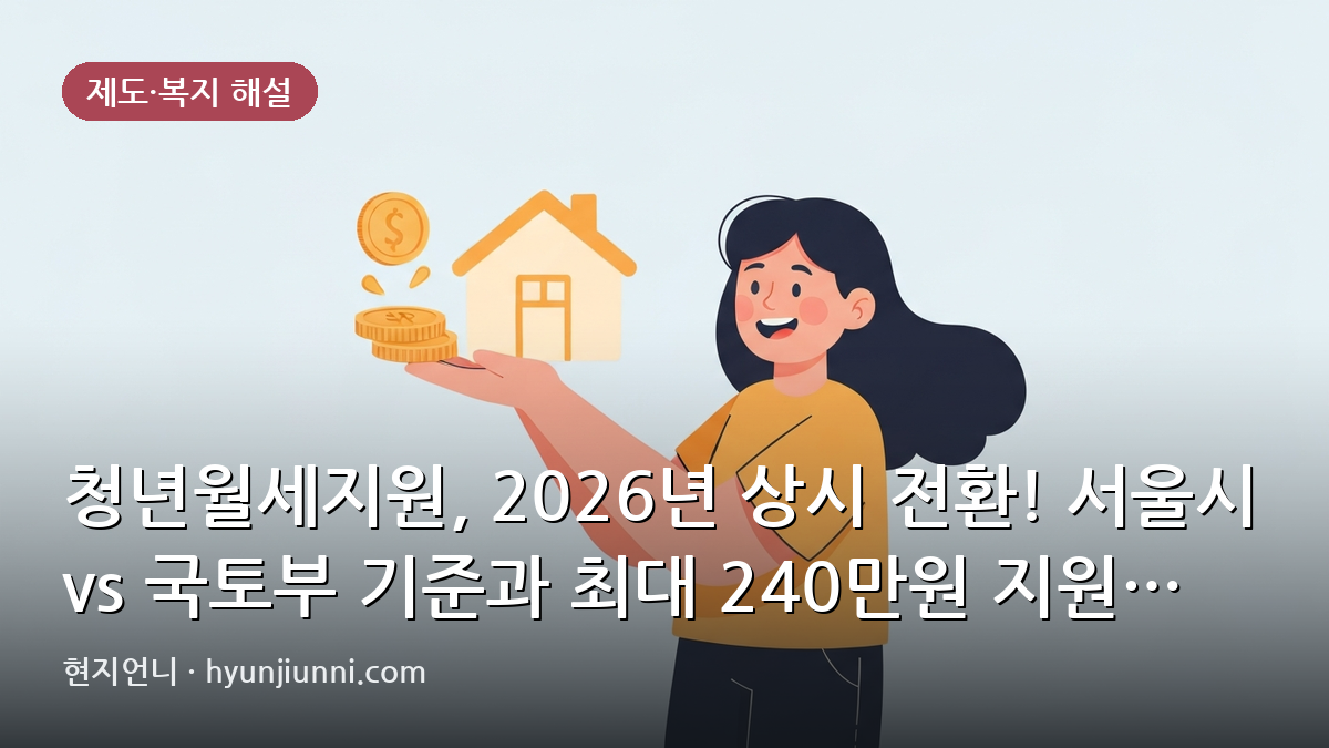 청년월세지원, 2026년 상시 전환! 서울시 vs 국토부 기준과 최대 240만원 지원 조건 심층 분석