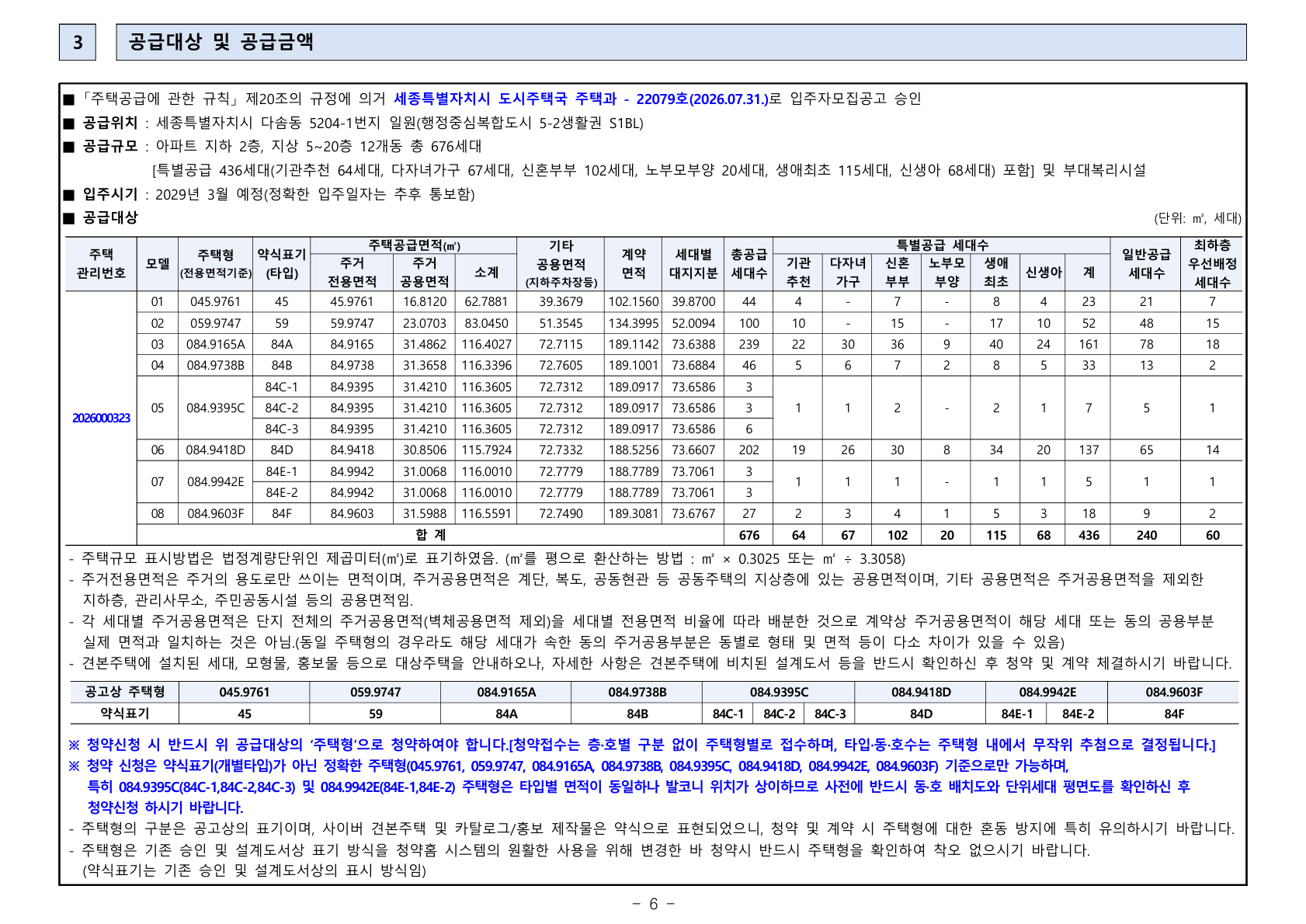세종 우미 린 센터파크(행정중심복합도시 5-2생활권 S1블록, 글미마을 9단지) 공급금액·납부조건