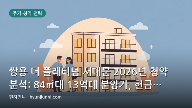 쌍용 더 플래티넘 서대문 2026년 청약 분석: 84㎡대 13억대 분양가, 현금 흐름과 주변 시세 비교