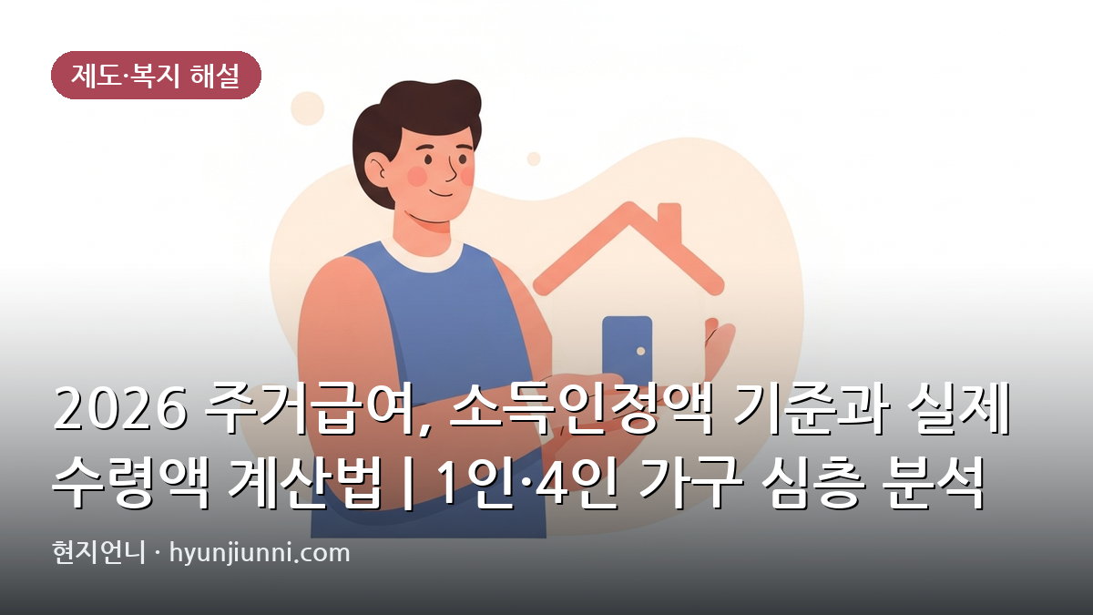2026 주거급여, 소득인정액 기준과 실제 수령액 계산법 | 1인·4인 가구 심층 분석