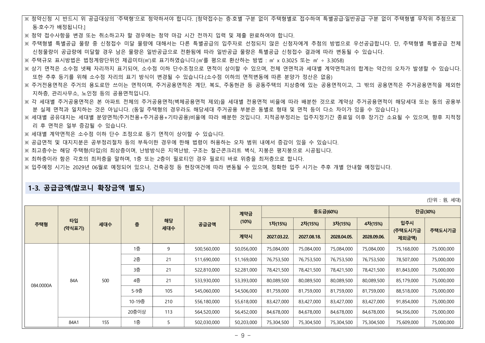 힐스테이트 고덕엘리스트 A65BL 공공분양주택 공급금액·납부조건