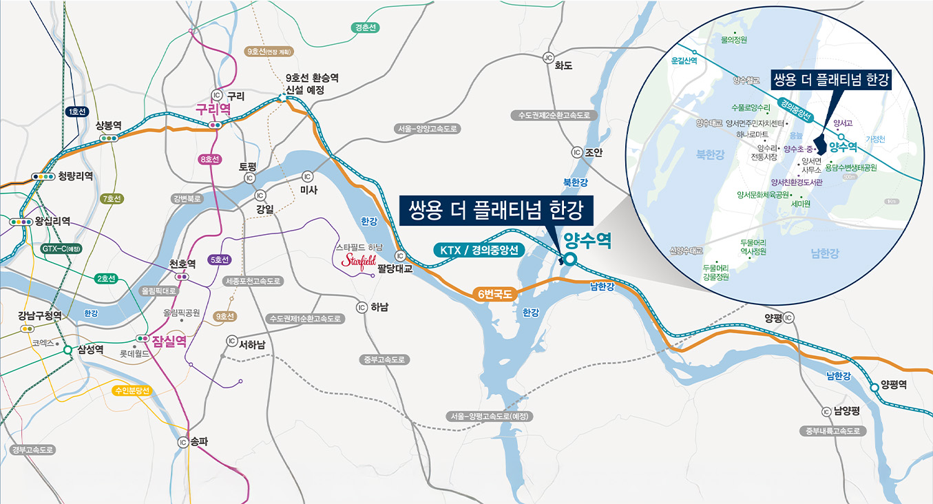 쌍용 더 플래티넘 한강 입지 위치도